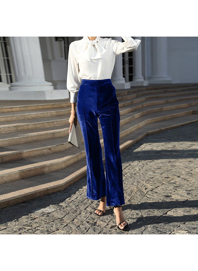 1 x 5 pcs 2024 Autumn High Waist Velvet Pants for Women Blue