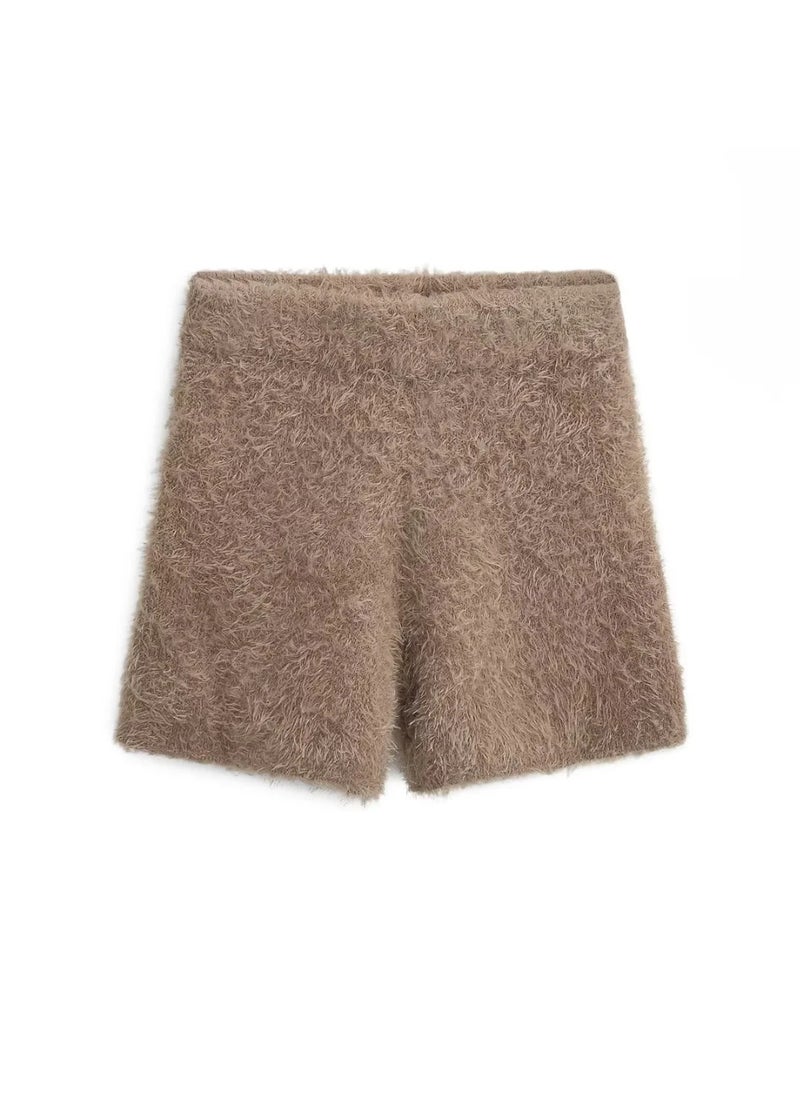 1 x 5 pcs Fuzzy Knit Shorts Sweet Warm Casual Lift Coffee