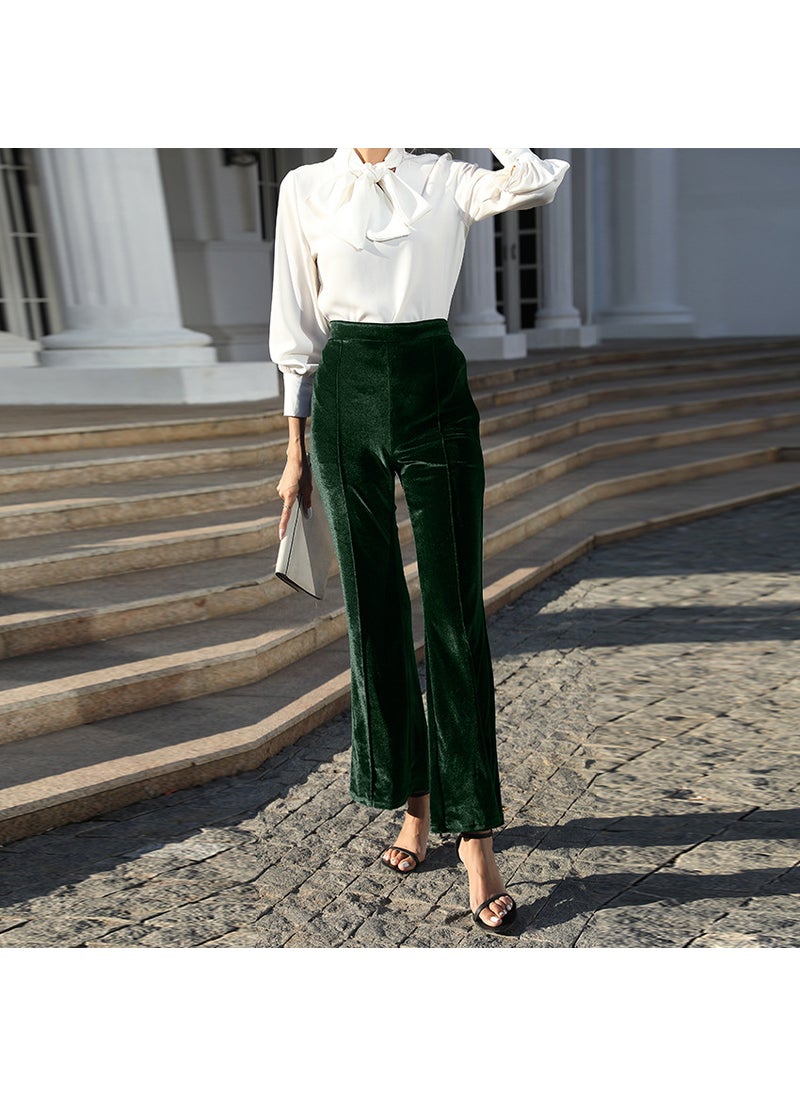 1 x 5 pcs 2024 Autumn High Waist Velvet Pants for Women Dark green