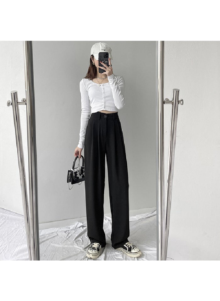 1 x 5 pcs 2024 Summer High Waist Wide Leg Trousers for Women Black