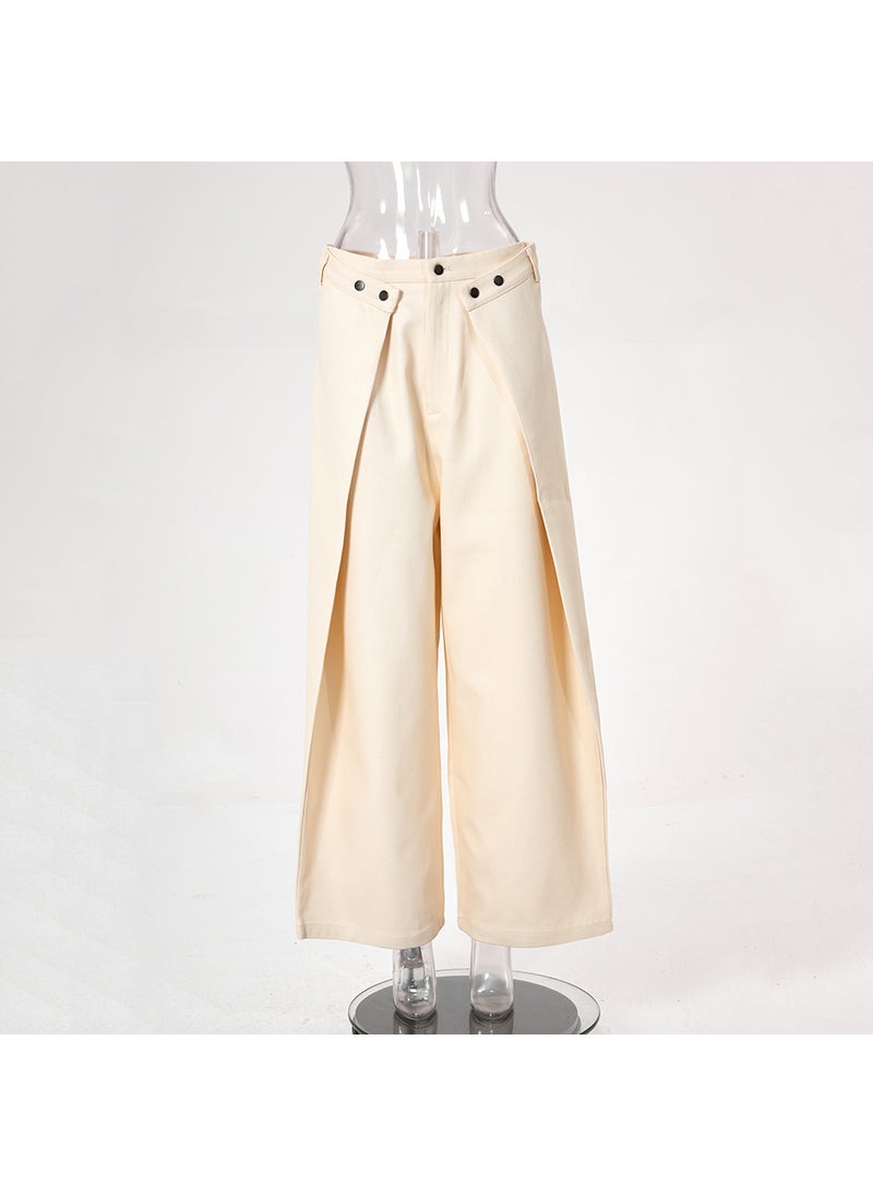 1 x 5 pcs 2023 Loose Cut Patchwork Casual Pants for Women Creamy-white