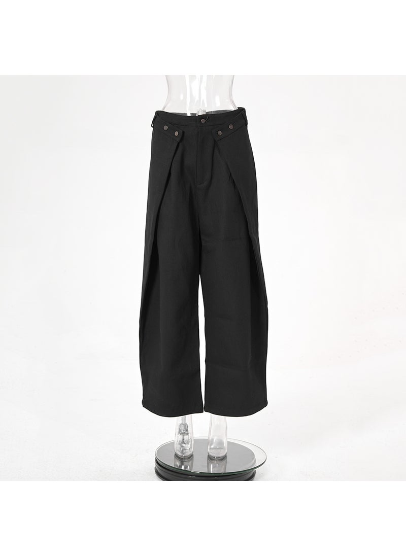 1 x 5 pcs 2023 Loose Cut Patchwork Casual Pants for Women Black