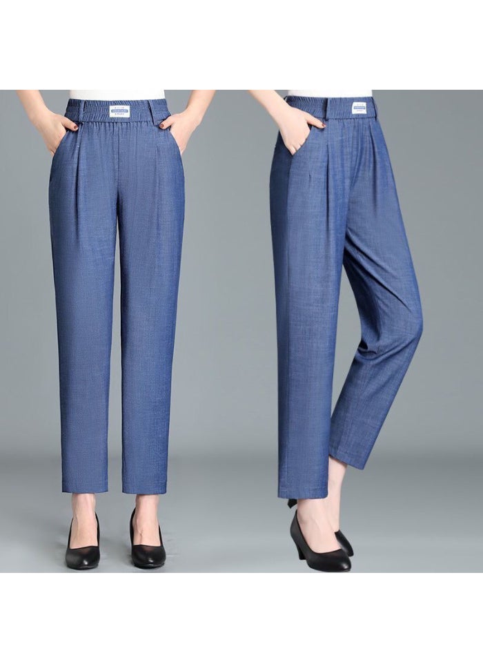 1 x 5 pcs 2023 Summer High-Waist Imitation Jeans Plus-Size Casual Pants Blue