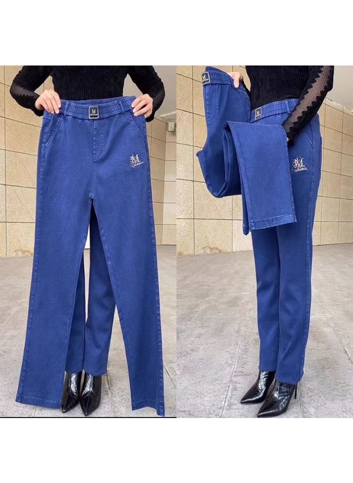 Summer 2024 Thin High-Waist Stretch Slim-Fit Casual Jeans for Women Dark blue