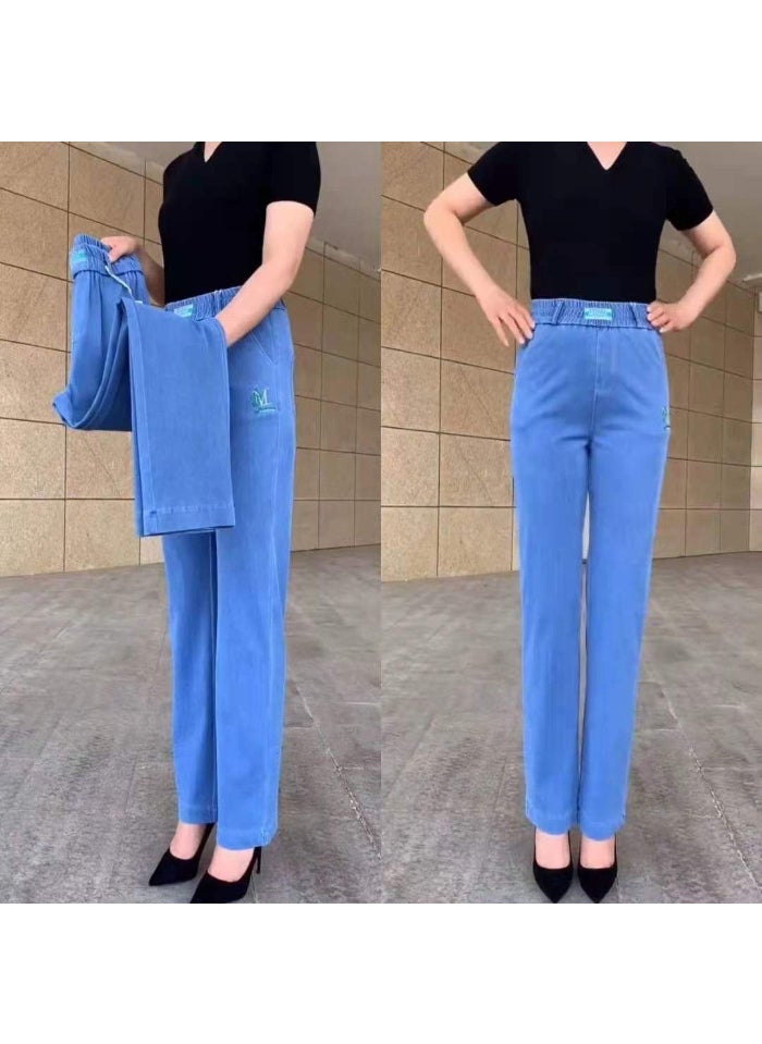 Summer 2024 Thin High-Waist Stretch Slim-Fit Casual Jeans for Women Light blue