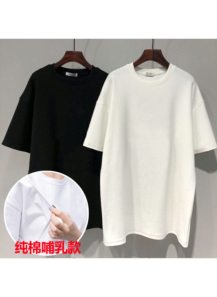 1 x 5 pcs Cotton Maternity Nursing Tee Summer Loose Plus Size White [side opening] Single piece