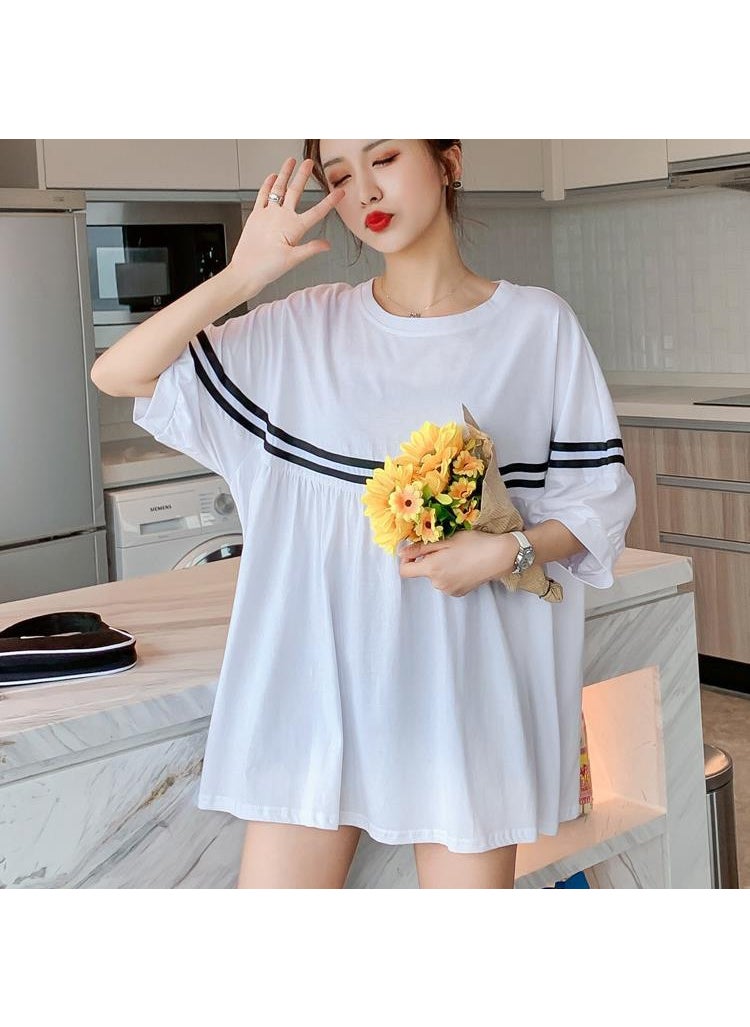 1 x 5 pcs In stock maternity dress plus size womens summer mid-length loose belly covering short sleeve t-shirt dress for pregnant women of 200 White