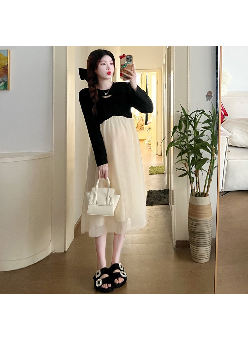 Maternity Long-Sleeve Mesh Nursing Dress Picture color regular