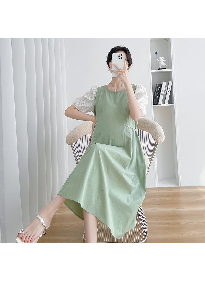 Summer Maternity Dress Loose Fashion Over-Knee Bean Green