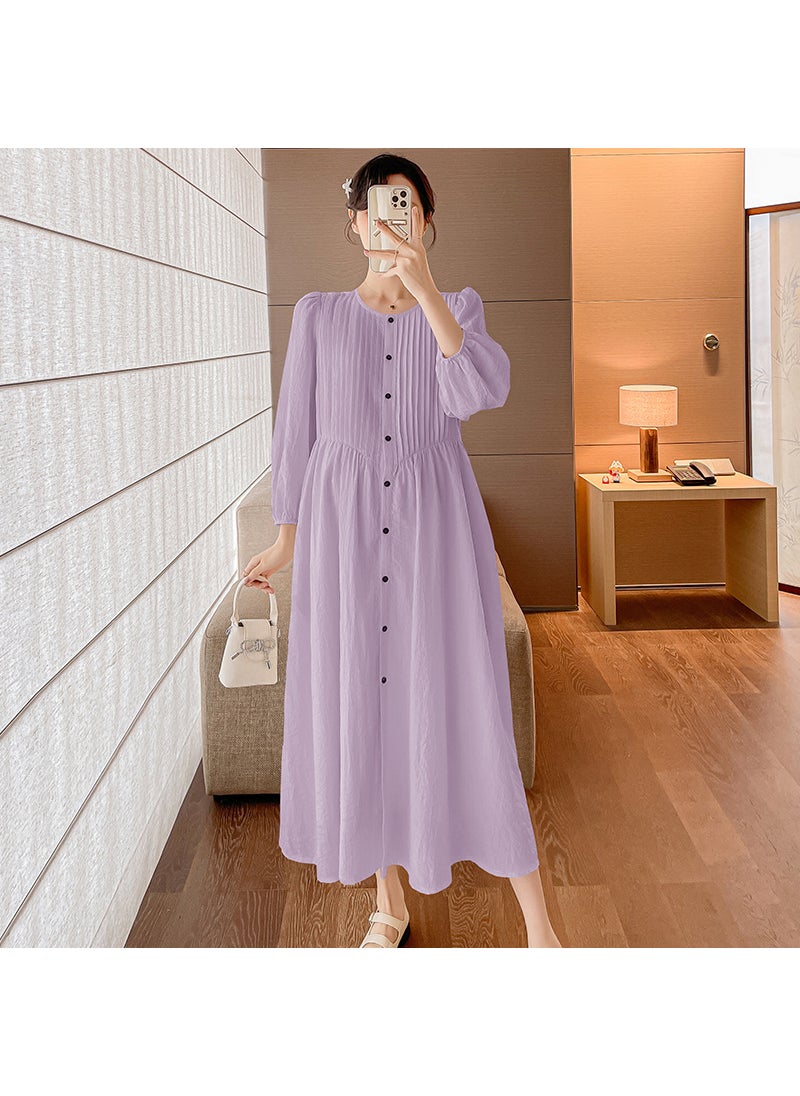 Elegant Long Sleeve Maternity Nursing Dress Taro purple