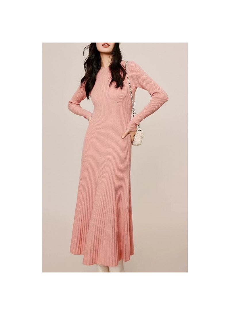 2024 Knitted Maternity Dress Nursing Autumn Hepburn Style Pink [maternity skirt]