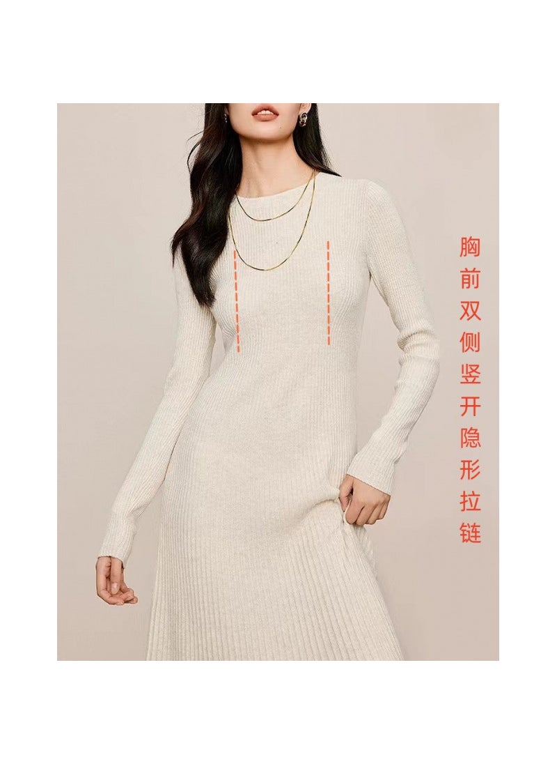 2024 Knitted Maternity Dress Nursing Autumn Hepburn Style Apricot [feeding style]