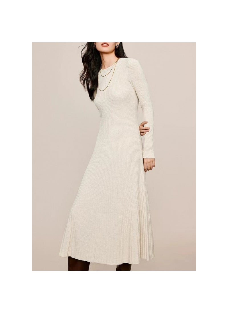 2024 Knitted Maternity Dress Nursing Autumn Hepburn Style Apricot [maternity skirt]