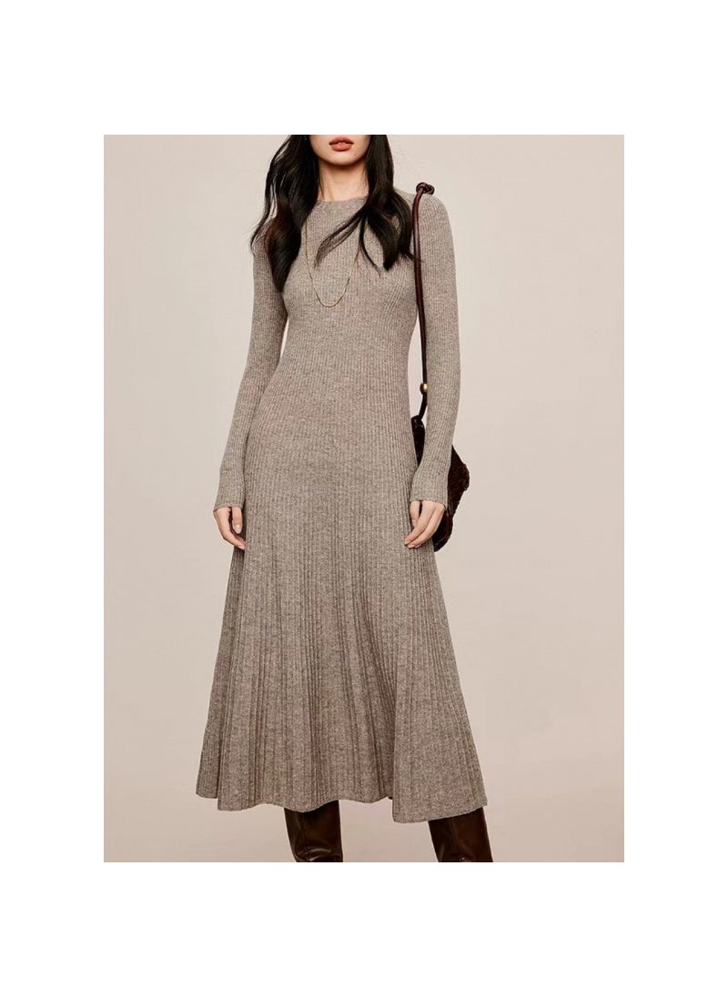 2024 Knitted Maternity Dress Nursing Autumn Hepburn Style Camel [maternity skirt]