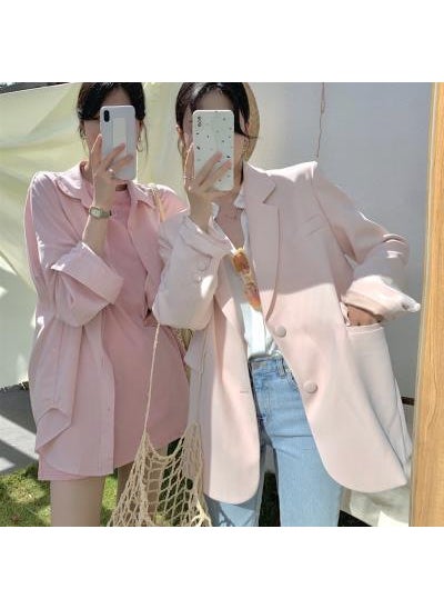 Korean 2023 Spring Candy Color Womens Blazer Pale pink