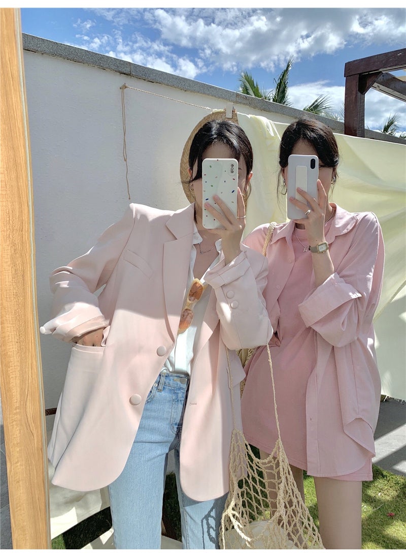 Korean 2023 Spring Candy Color Womens Blazer Pale pink