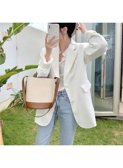 Korean 2023 Spring Candy Color Womens Blazer Pale pink