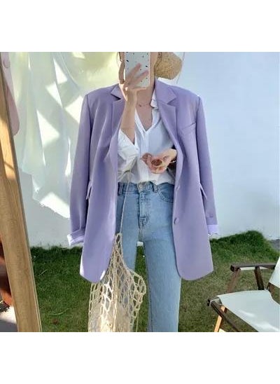 Korean 2023 Spring Candy Color Womens Blazer Pale pink