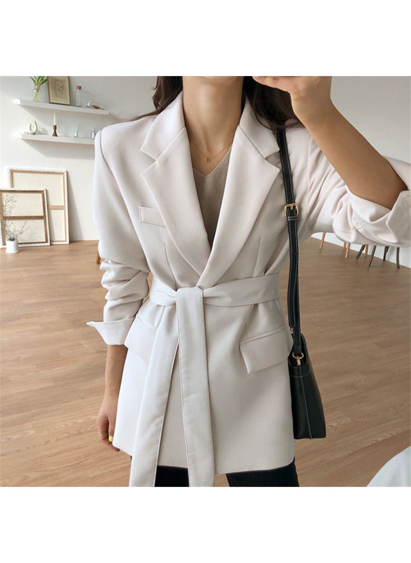 Chic Belted Blazer Coat Womens Spring/Fall 2024 Beige White