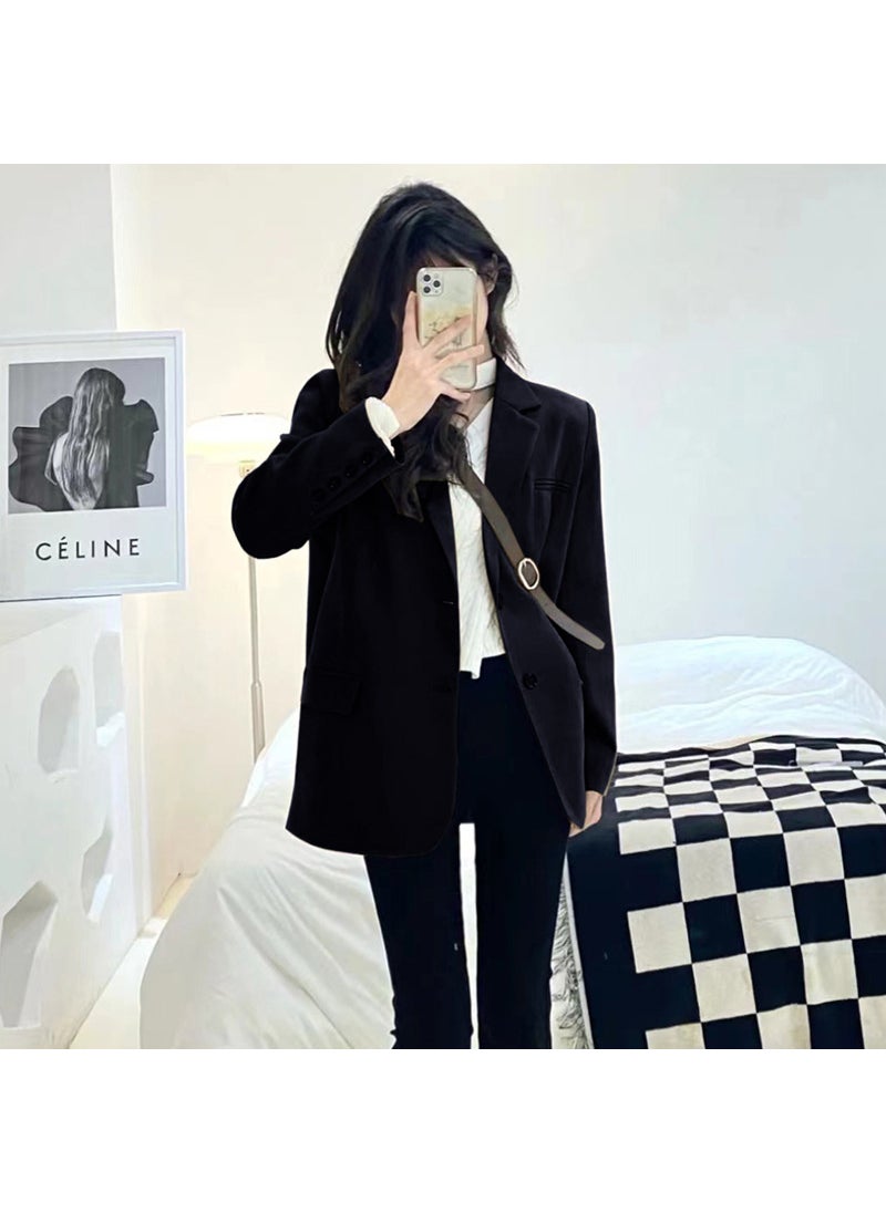 Chic Blazer for Women Spring Autumn 2023 New Korean British Style Casual Jacket Black