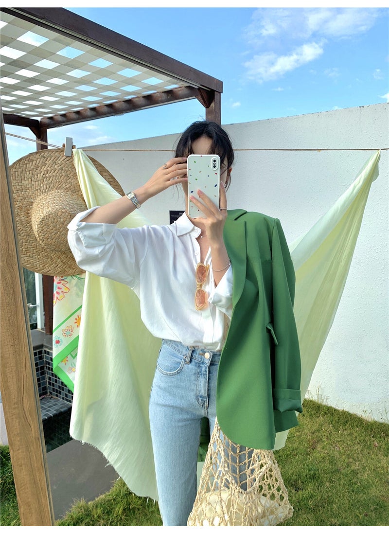 Korean 2023 Spring Candy Color Womens Blazer Grass Green