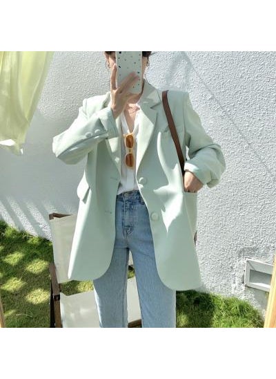 Korean 2023 Spring Candy Color Womens Blazer Mint Green