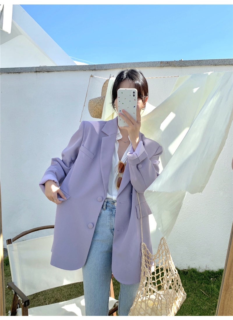 Korean 2023 Spring Candy Color Womens Blazer Light purple