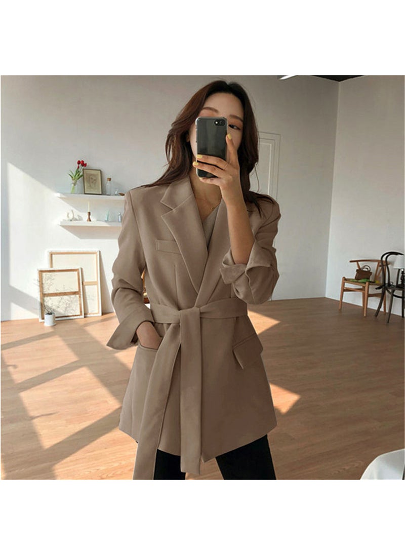 Chic Belted Blazer Coat Womens Spring/Fall 2024 Khaki