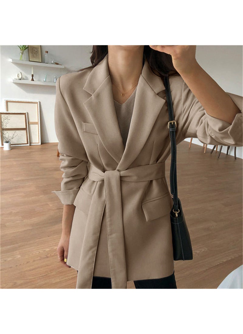 Chic Belted Blazer Coat Womens Spring/Fall 2024 Khaki