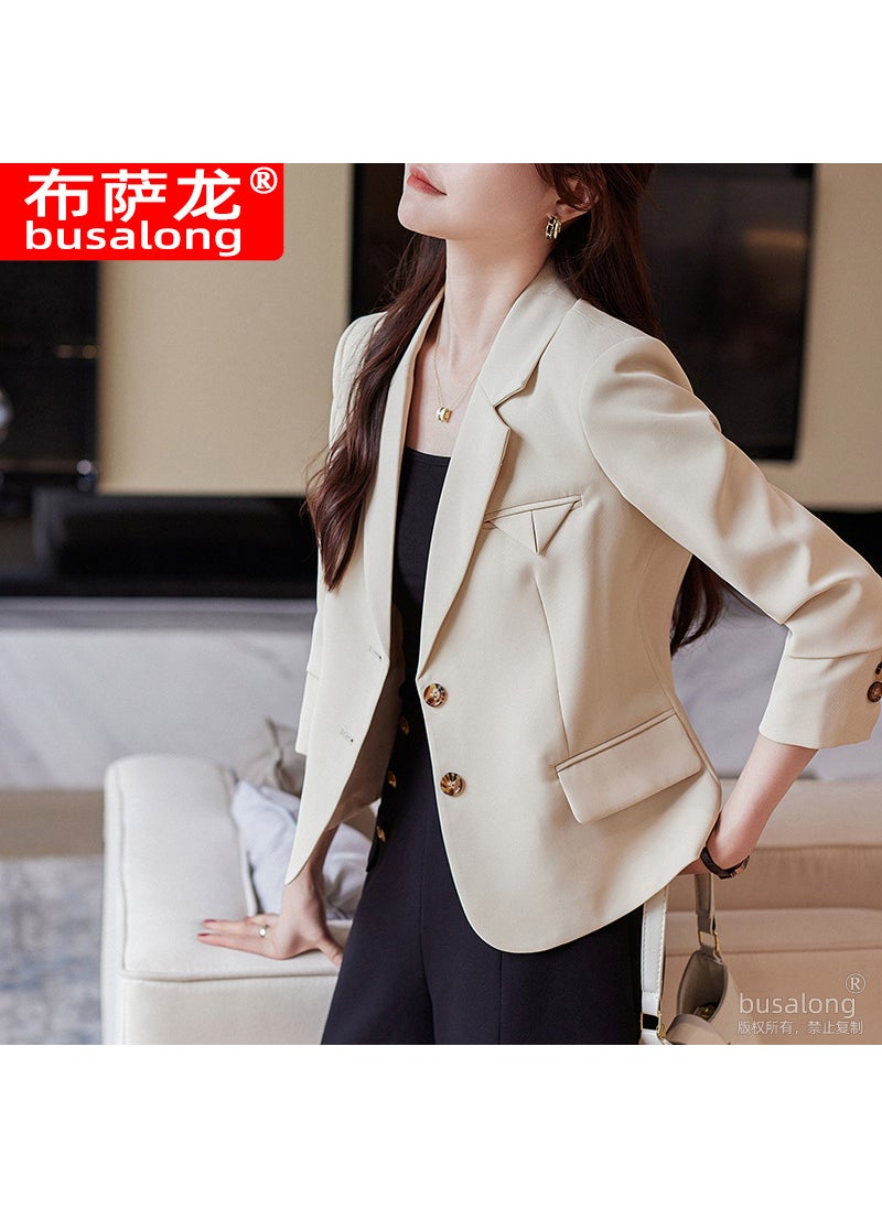 1 x 5 pcs 2023 Busalong Womens Long Sleeve Blazer Beige coat