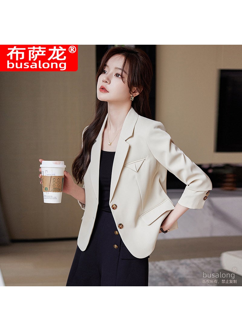 1 x 5 pcs 2023 Busalong Womens Long Sleeve Blazer Beige coat