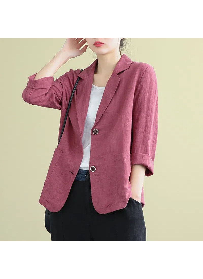 1 x 5 pcs Stylish Cotton Linen Blazer Casual Summer Women Light blue