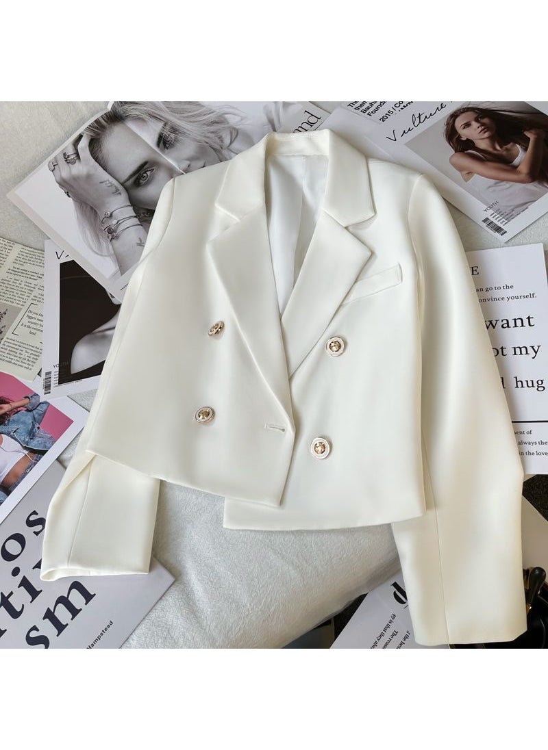 2023 Fall Chic White Blazer Women Slim Fit Casual Long Sleeve Short Black