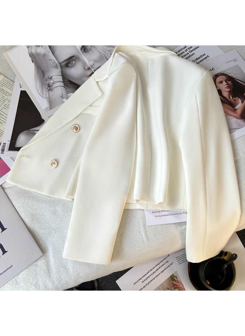 2023 Fall Chic White Blazer Women Slim Fit Casual Long Sleeve Short Black