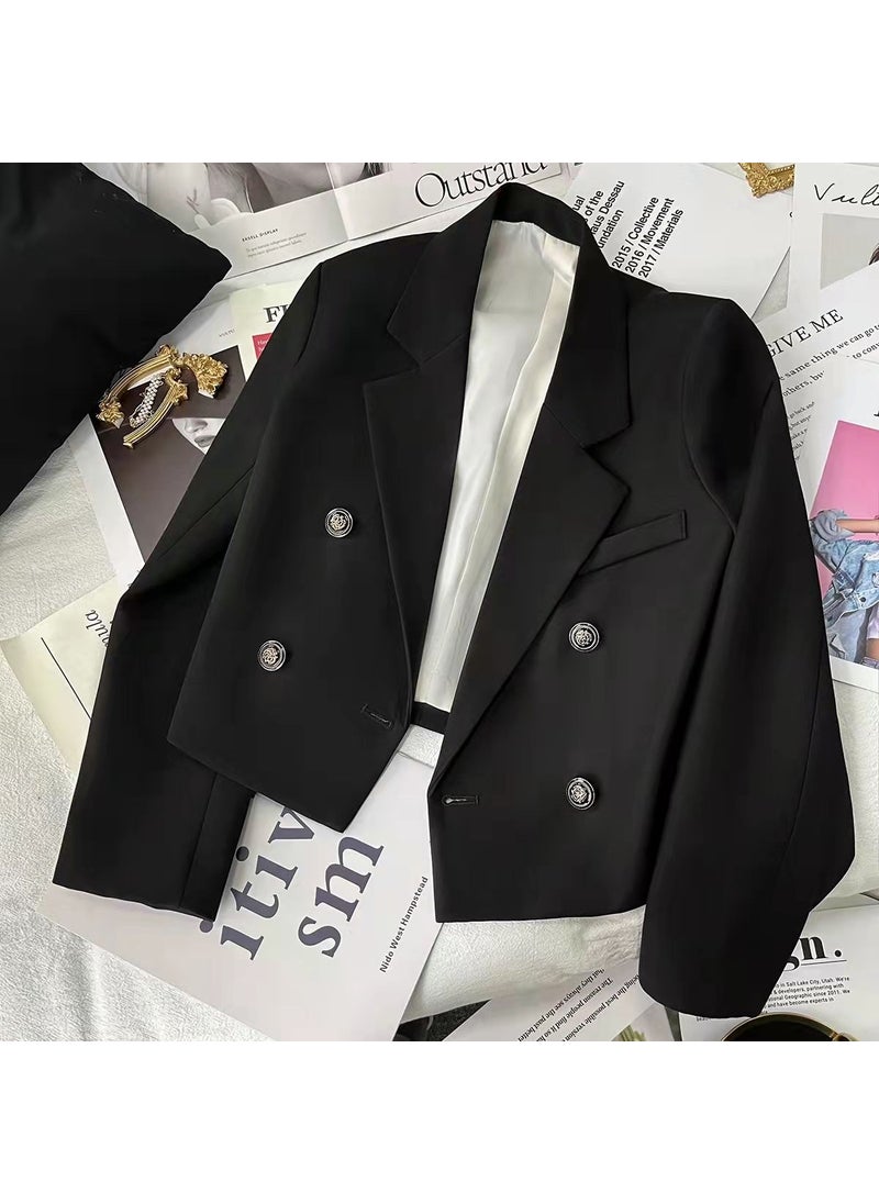 2023 Fall Chic White Blazer Women Slim Fit Casual Long Sleeve Short Black