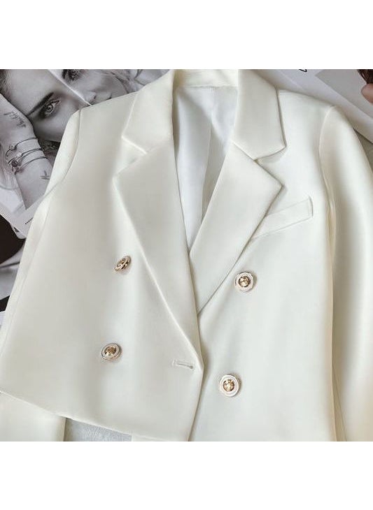 2023 Fall Chic White Blazer Women Slim Fit Casual Long Sleeve Short Brown