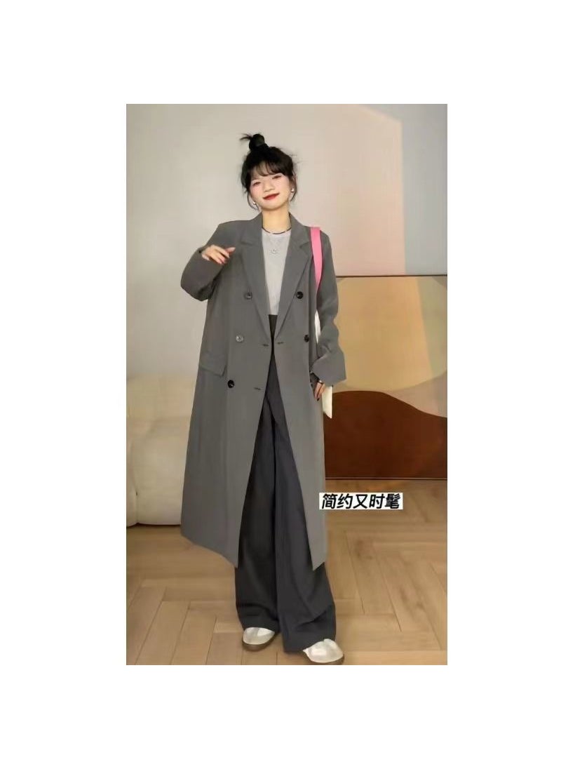 Long Grey Blazer 2023 Korean Loose Fit Womens Khaki