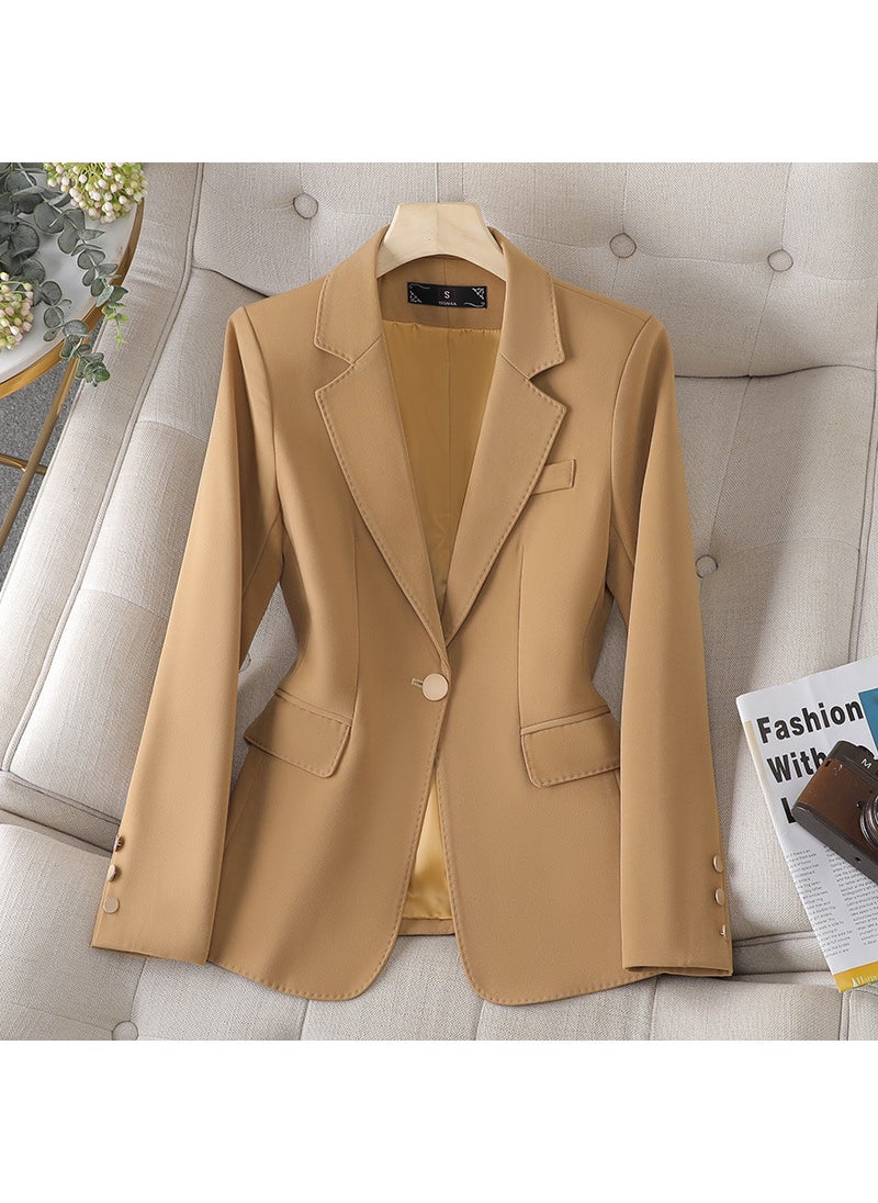 Khaki Womens Blazer Spring 2023 Slim Fit Apricot suit
