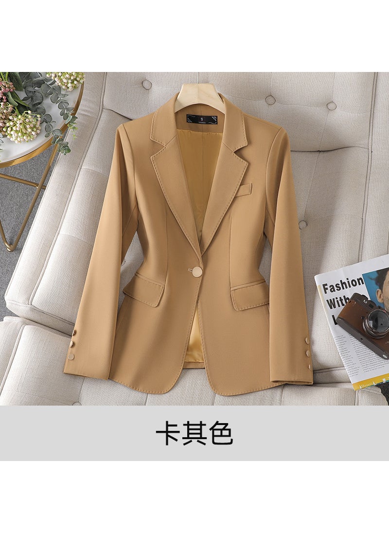 Khaki Womens Blazer Spring 2023 Slim Fit Apricot suit