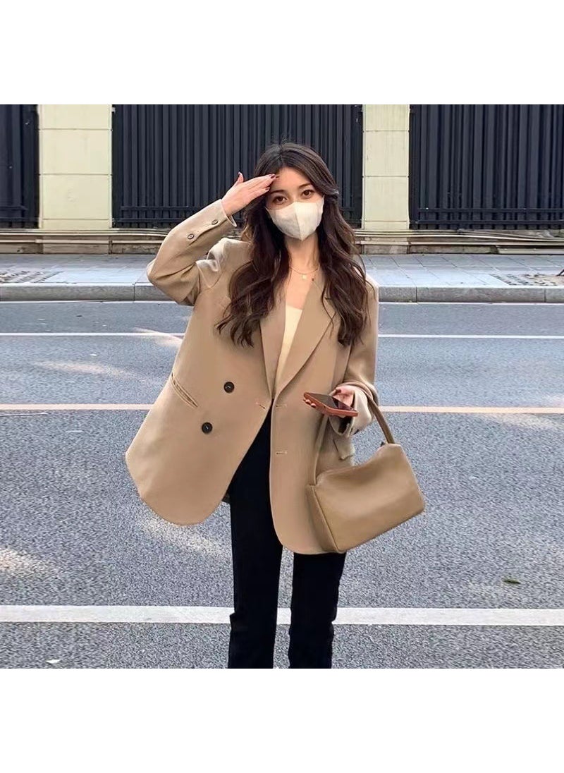 1 x 5 pcs Coffee Brown Blazer Women 2024 Autumn Casual Fashion Khaki