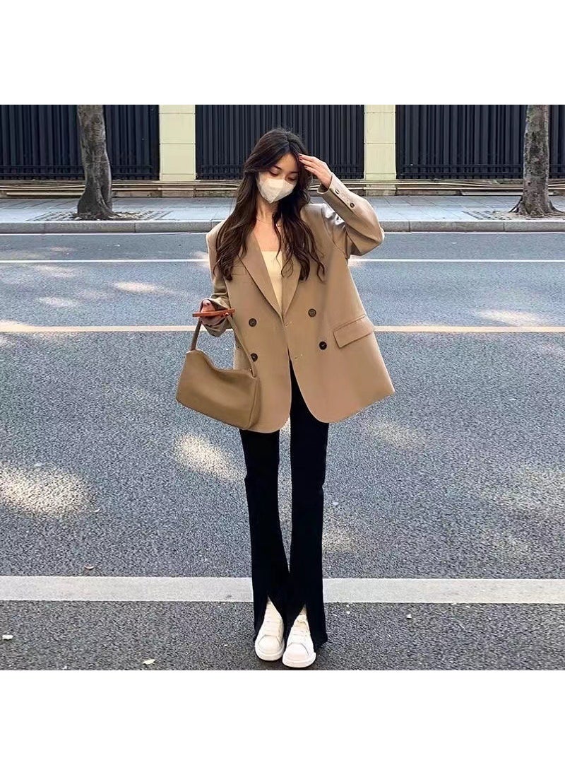 1 x 5 pcs Coffee Brown Blazer Women 2024 Autumn Casual Fashion Khaki