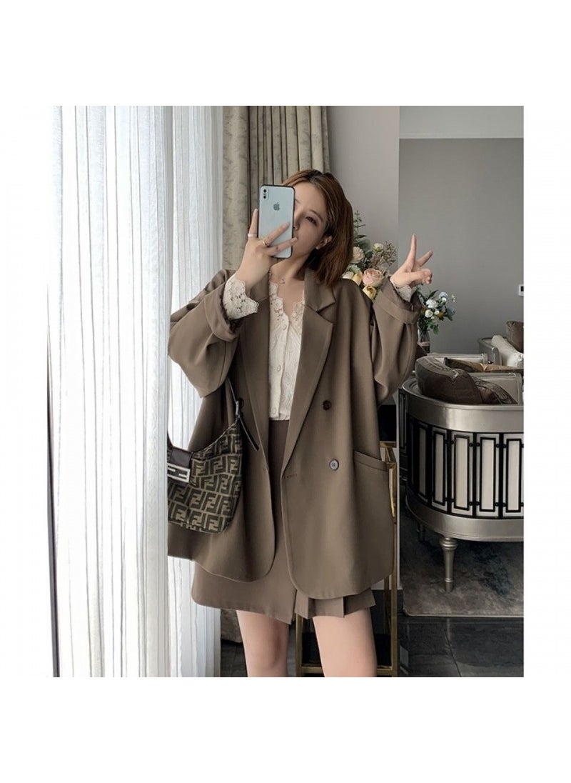 Black Textured Blazer Women Spring Autumn Korean Loose Fit Coat Black