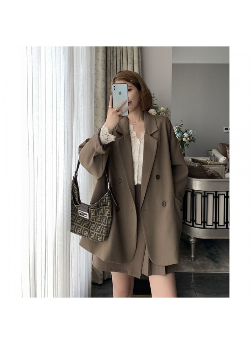 Black Textured Blazer Women Spring Autumn Korean Loose Fit Coat Black