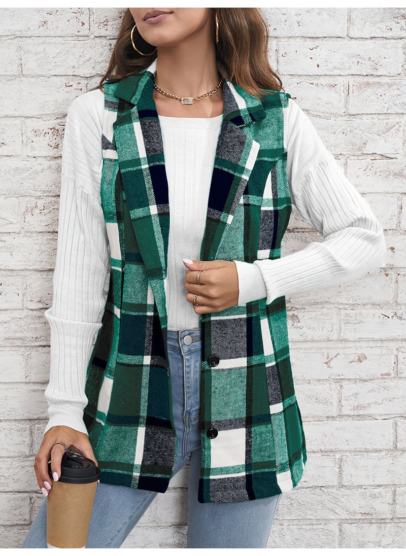 1 x 5 pcs Fashion Checked Blazer Vest Women Autumn Spring light green