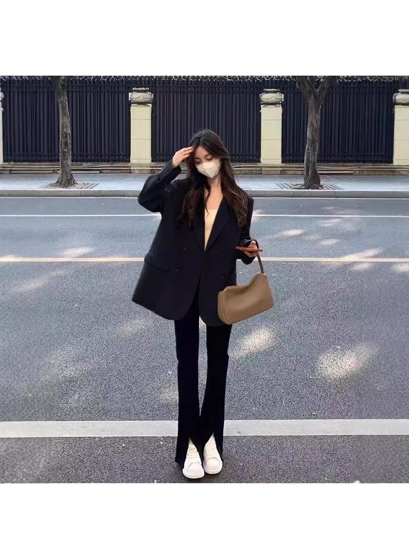 1 x 5 pcs Coffee Brown Blazer Women 2024 Autumn Casual Fashion Black