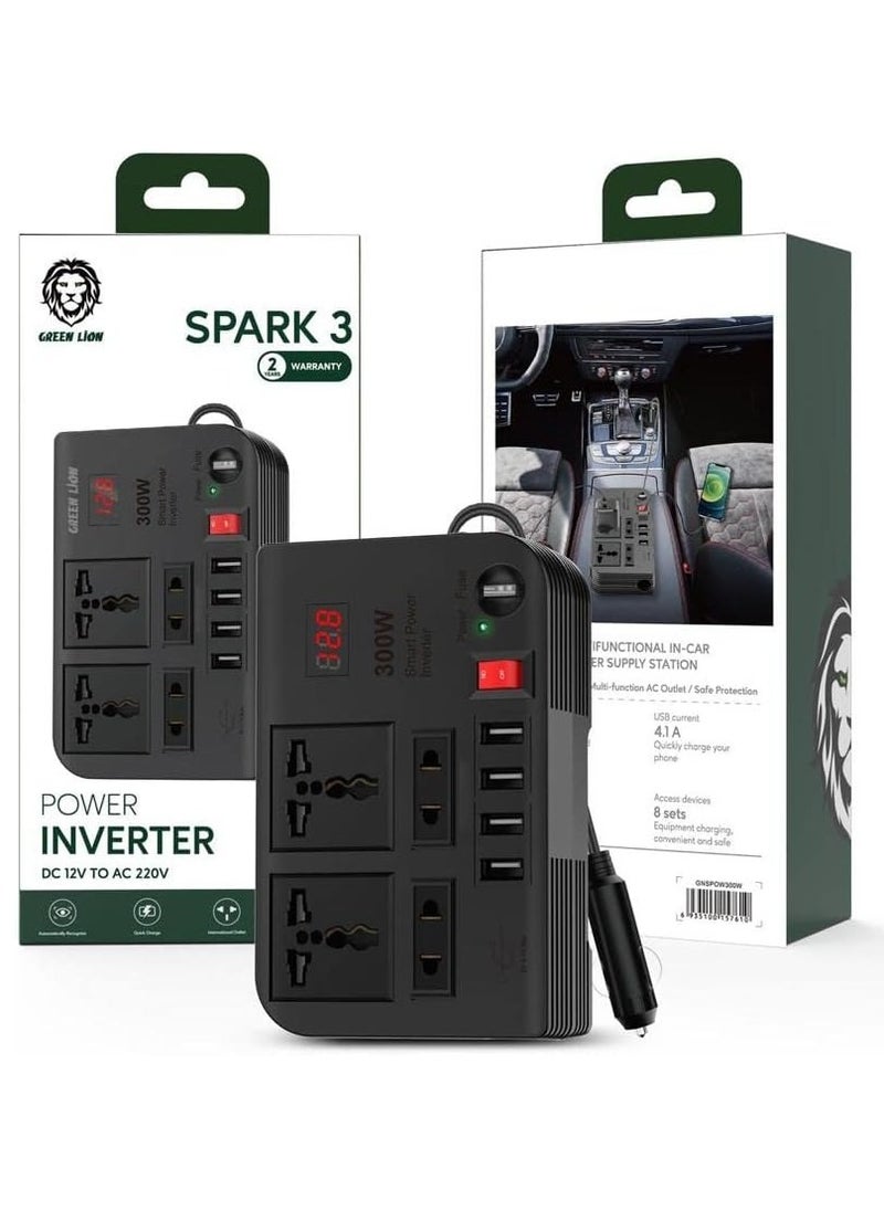 300W Car Power Extension Socket – Spark 3 with USB 3.1A Charging Ports & Voltage Protection for Safe & Convenient Use