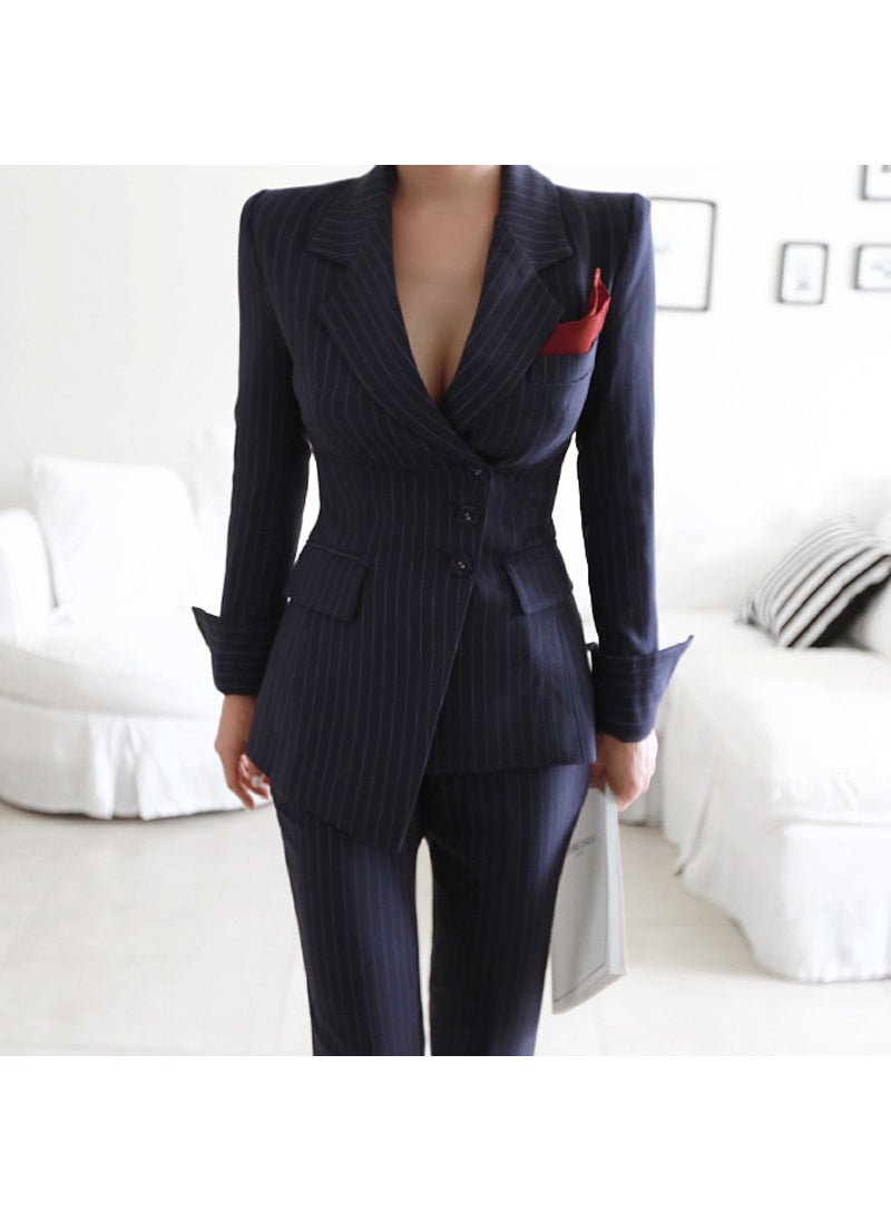 1 x 5 pcs Spring 2021 Striped Blazer  Fashion Pants Suit Stripe color (suit)