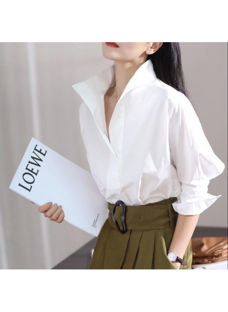 2023 Batwing Collar White Shirt for Women White [stand collar 8801#]#]