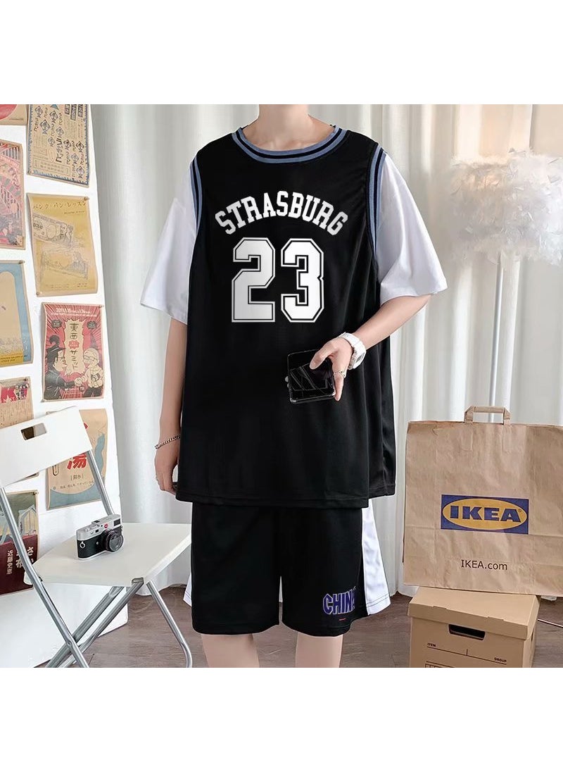 Mens Summer Basketball Kit 23 Sleeveless Top Shorts Set White