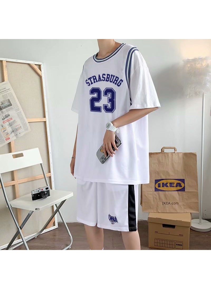 Mens Summer Basketball Kit 23 Sleeveless Top Shorts Set White